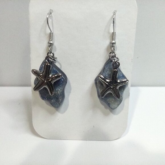 Handcrafted Ocean Theme Dangle Earrings Starfish - Picture 1 of 2